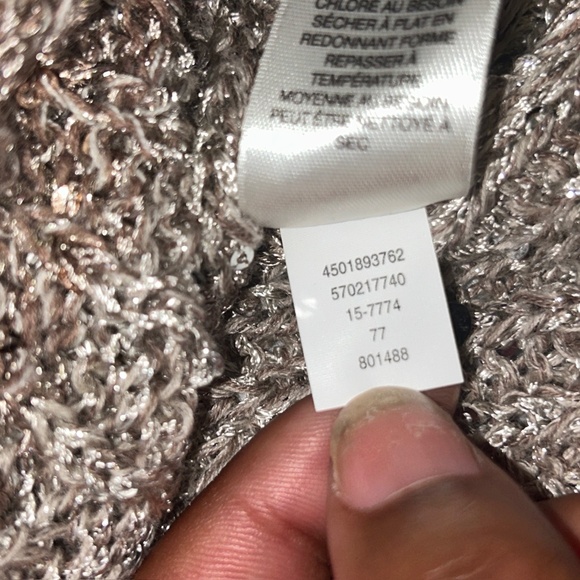 White House Black Market Sequin Sweater Boat-Neck Fringe Mink/Metallic Taupe W L - Picture 11 of 14